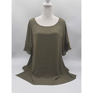 NY Collection Women's XL Olive Green Mixed Texture Short Sleeve Tunic Top